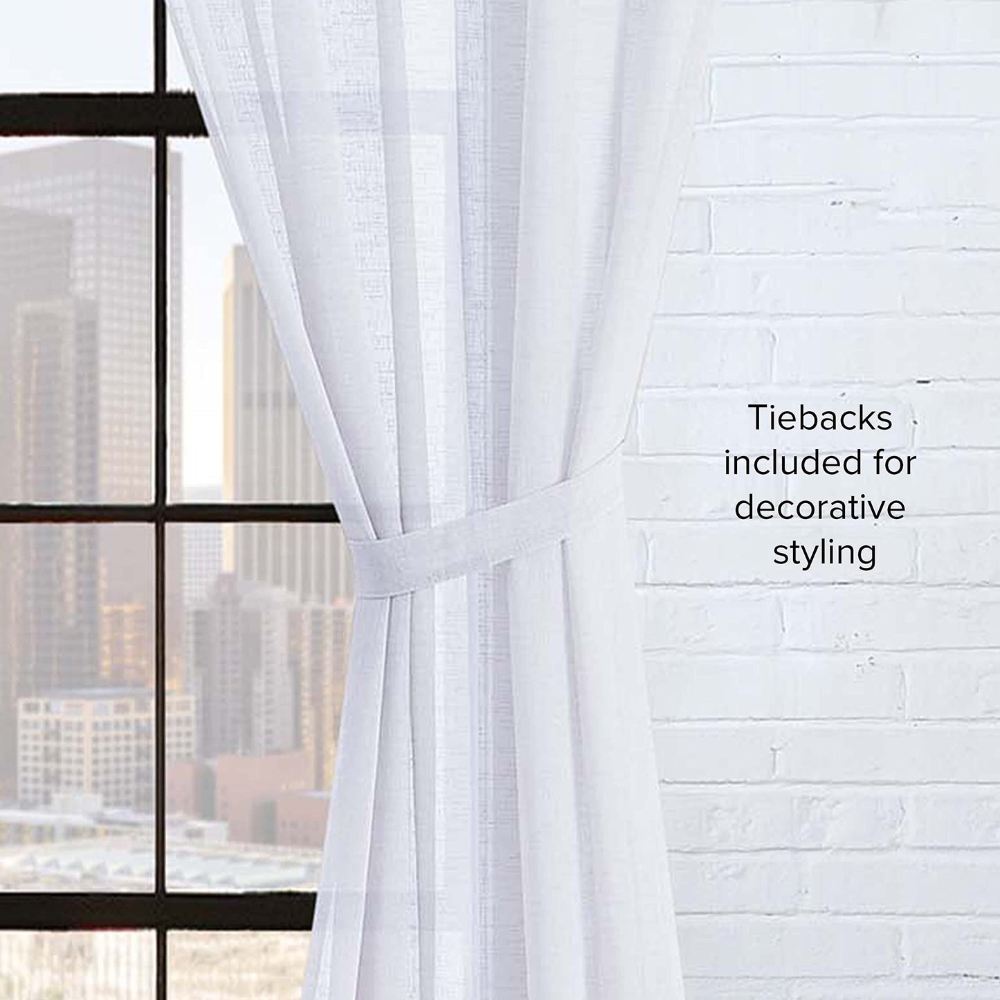 Lucky Brand - Onyx Textured Sheer Curtain | Window Panel Curtains | Lightweight Drapes | Set of 2 Panels with 2 Tiebacks | Sheer | Rod Pocket Header | Measures 52" x 84" | White