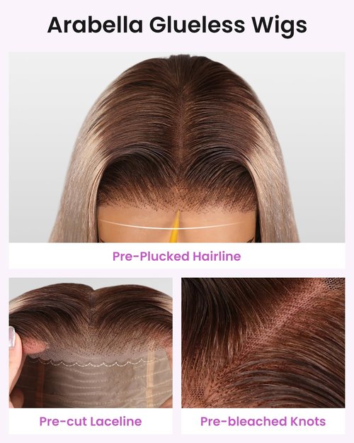 Arabella 5x6 Ready to Go Glueless Wigs Human Hair 20/Ash Blonde Ombre Lace Front Wigs 100% Human Hair Real 230% Density Pre Cut Lace Pre Plucked Straight Wig Human hair (16inch, 5X6 Straight Wig)