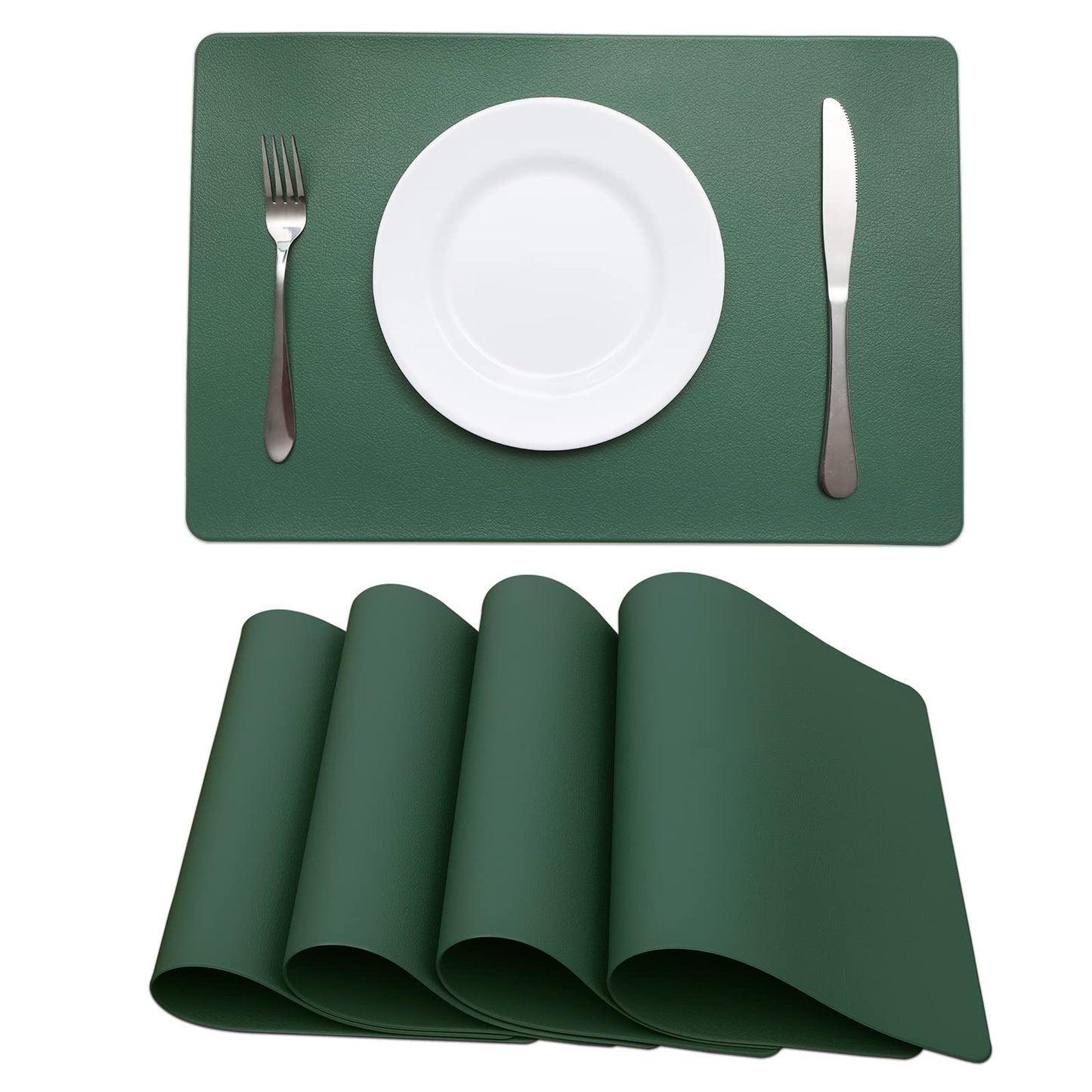Faux Leather Placemats HeloHo Green Table Place Mats Set of 4 Waterproof Oilproof Heat Stain Resistant Washable Wipeable Placemat for Kitchen Dining Table Decoration Indoor Outdoor