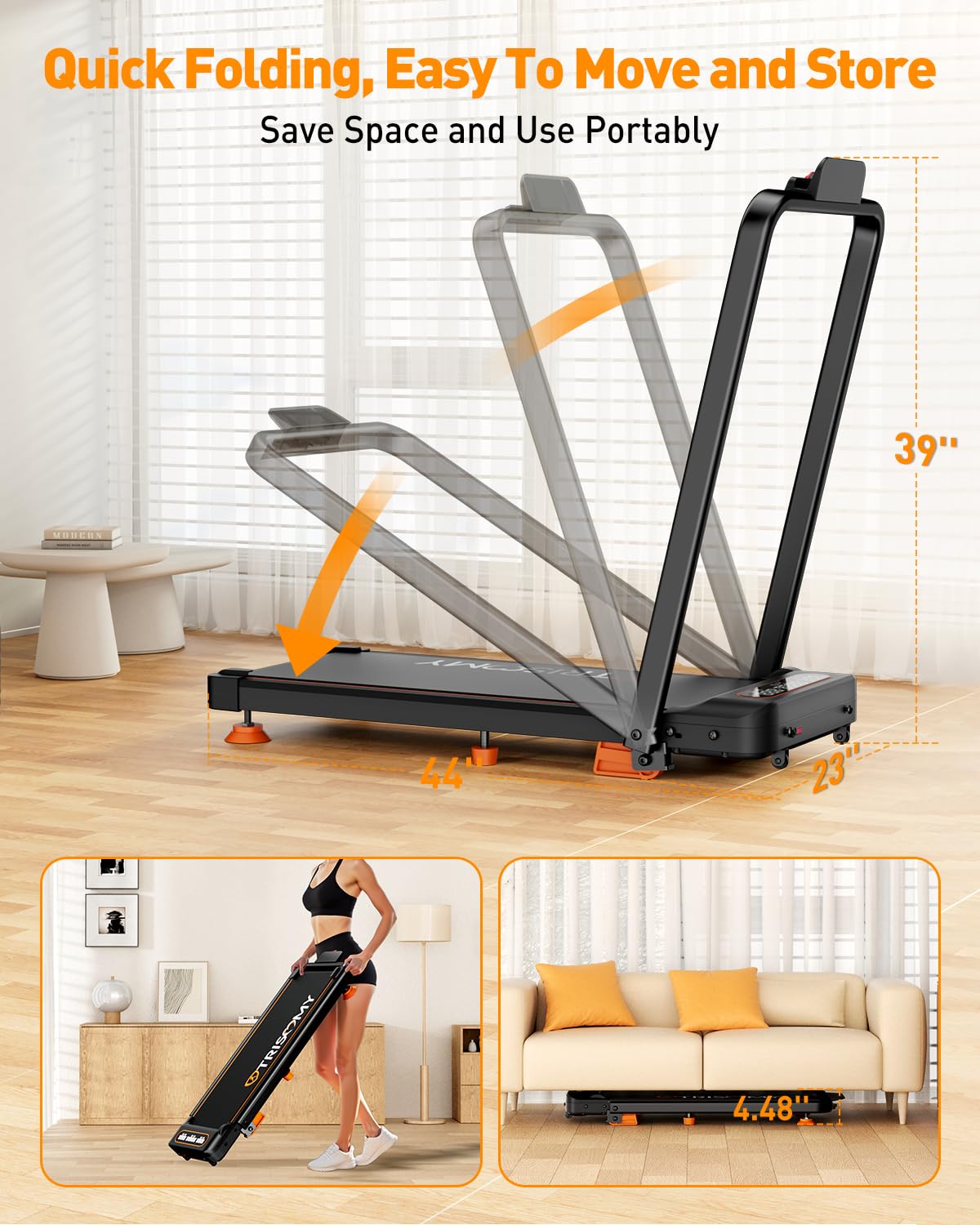 8% Incline Walking Pad with Handle Bar, Upgrade 3.5HP Small Treadmill for Home, Portable Walking Pad 300+lb Capacity, Foldable Walking Pad Treadmill, Remote, Smart App, Low Noise, Shock Absorption