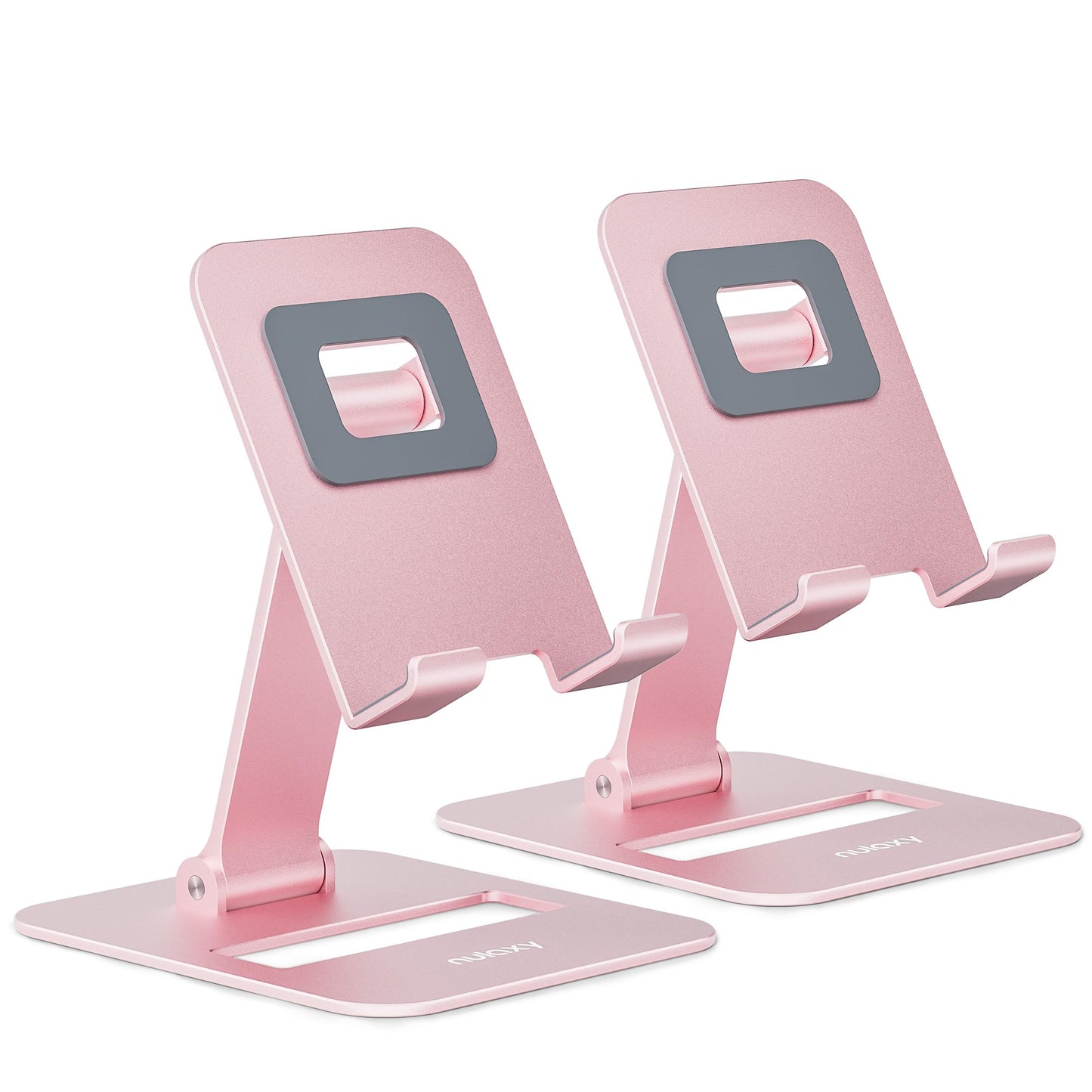 Nulaxy 2 Pack Dual Folding Cell Phone Stand, Fully Adjustable Phone Holder for Desk, Compatible with iPhone 16 15 14 13 12 11, Nintendo Switch, All Phones, Black & Rose Gold