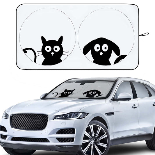 Car Windshield Sunshade with Pet Design, Cute Dog & Cat Cartoon Front Windshield Sun Shade Foldable Sunshade Blocks Heat UV Rays, Protect Interior Keep Cool, Fits Cars SUV Truck - Medium