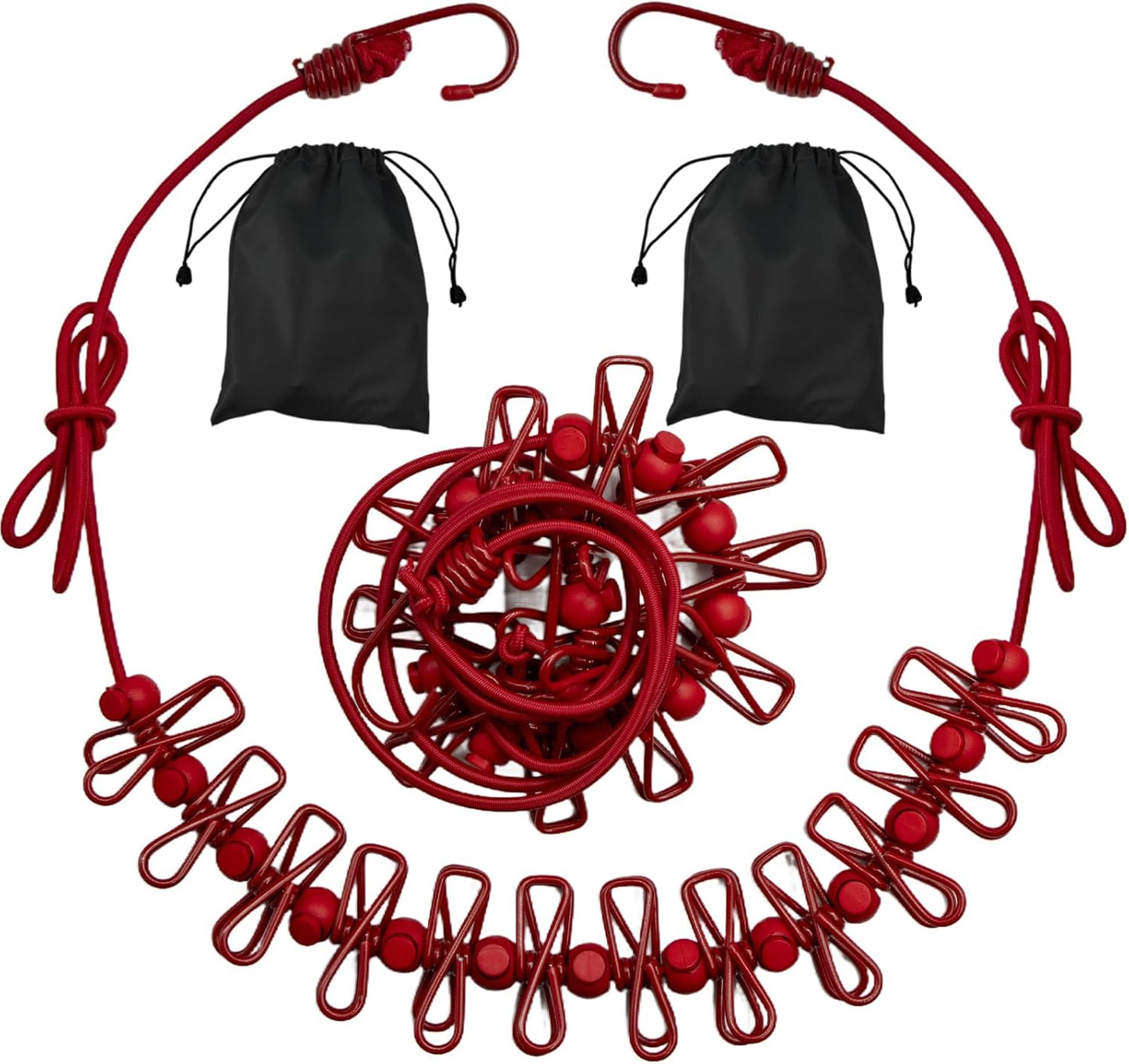 2 Pack Camping Clothesline Portable 12 Clothespins, Black Camping Accessories Travel Clothesline for Outdoor Indoor, Retractable Clothes Line Elastic Clothesline for Camper Hotel Room