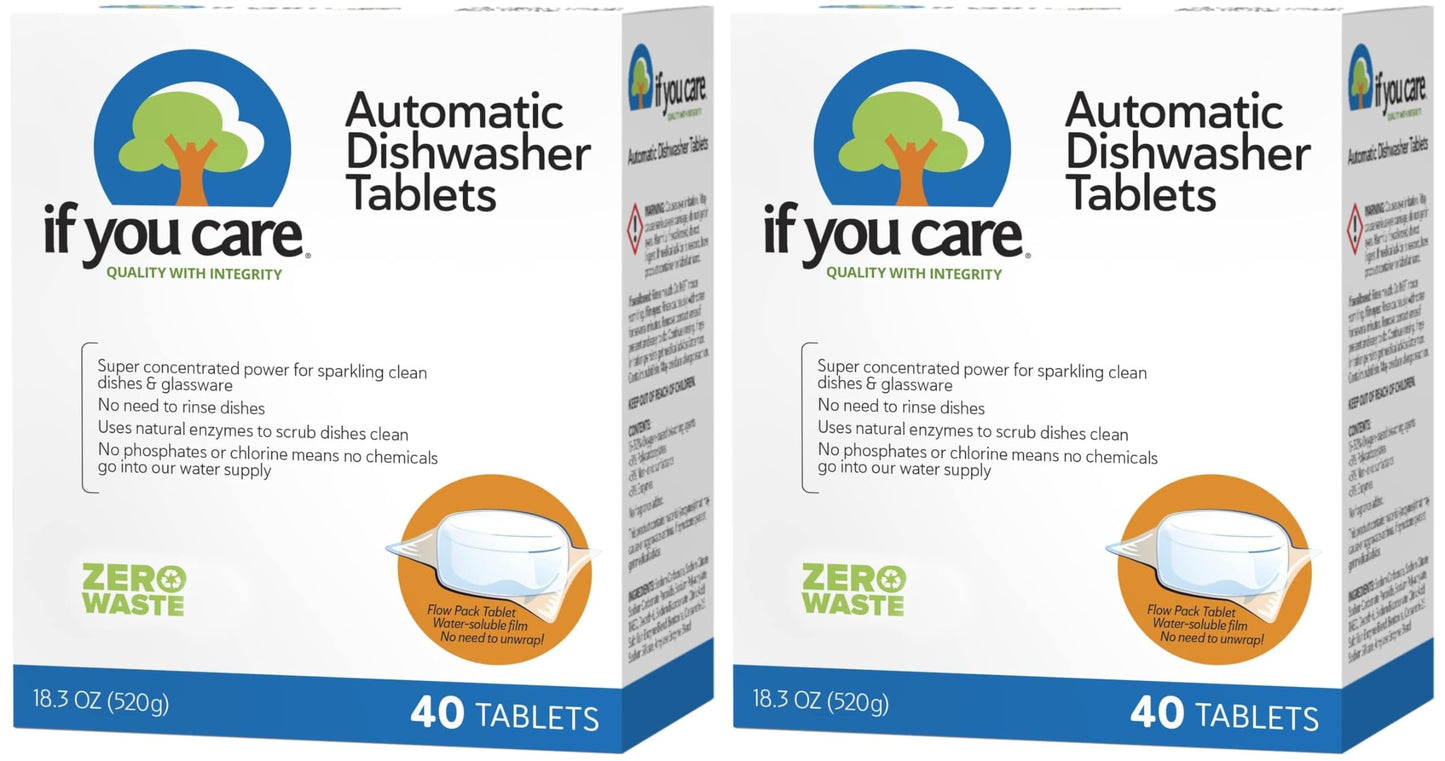 If You Care Dishwasher Tablets 40 Count - Powerful, Plant Based, Concentrated, Biodegradable, Natural Dish Cleaner Detergent, Dishwashing Soap Tabs