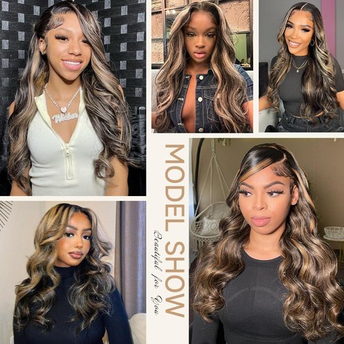 Avolo Ombre Lace Front Wig Human Hair Pre Plucked 13x4 Highlight Lace Front Wigs Human Hair Colored 180% Density Body Wave 1B/27 highlight wig HD Lace Frontal Wigs Human Hair 26 Inch