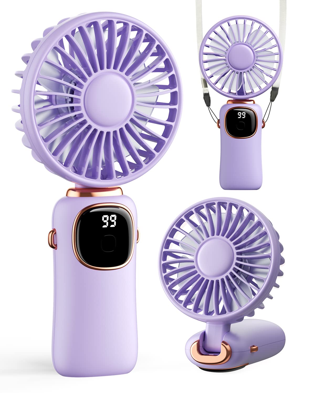 Portable Handheld Fan, 4000mAh Battery Operated Fan with LED Display, Handheld/Neck/Desk 3 in 1 Personal Small Fans, 90° Foldable Desk Fan with Base, 5 Speed Makeup Lash Fan for Women Green