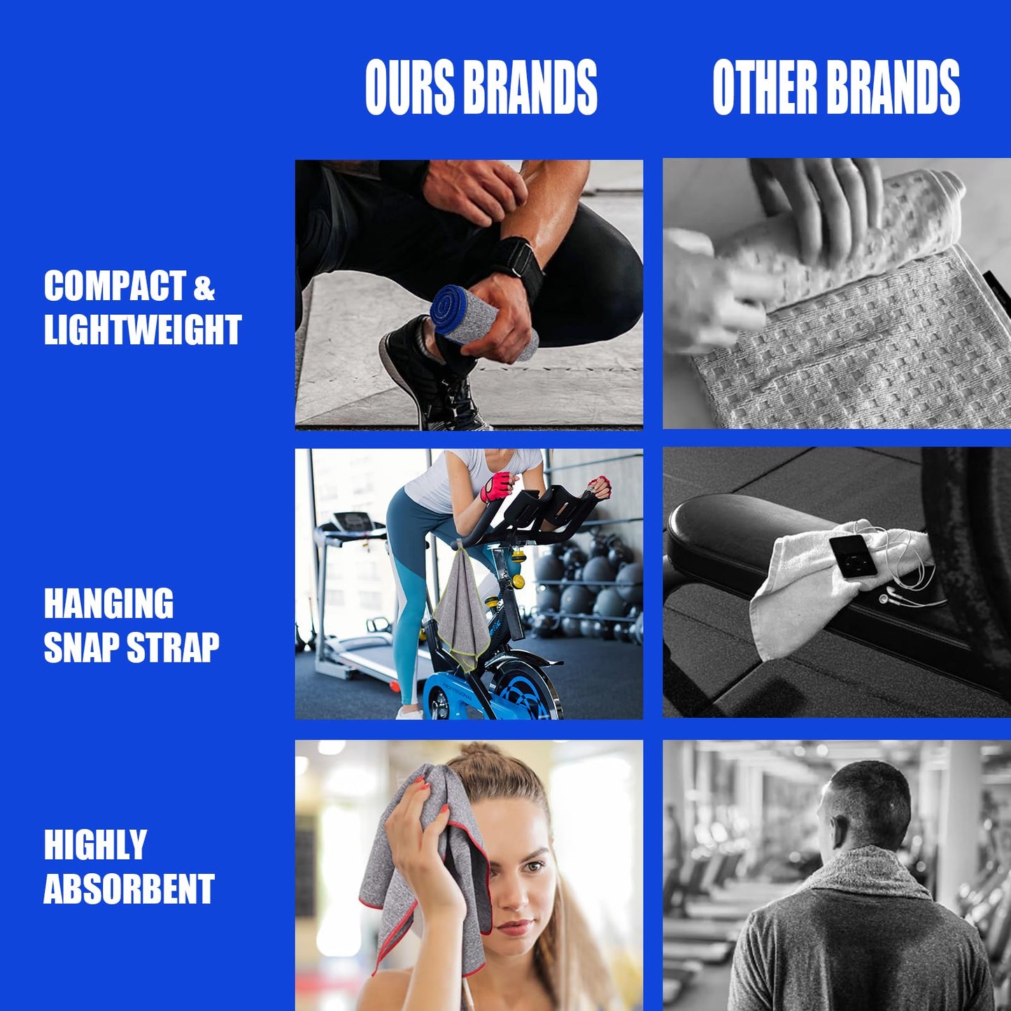 Vnoss Microfiber Quick Dry Gym Towel, Silver ION Odor-Free Absorbent Fiber, Fast Drying, Men & Women Workout Gear for Body Sweat, Working Out, Towels, 5 Pack,16 * 26.8Inch