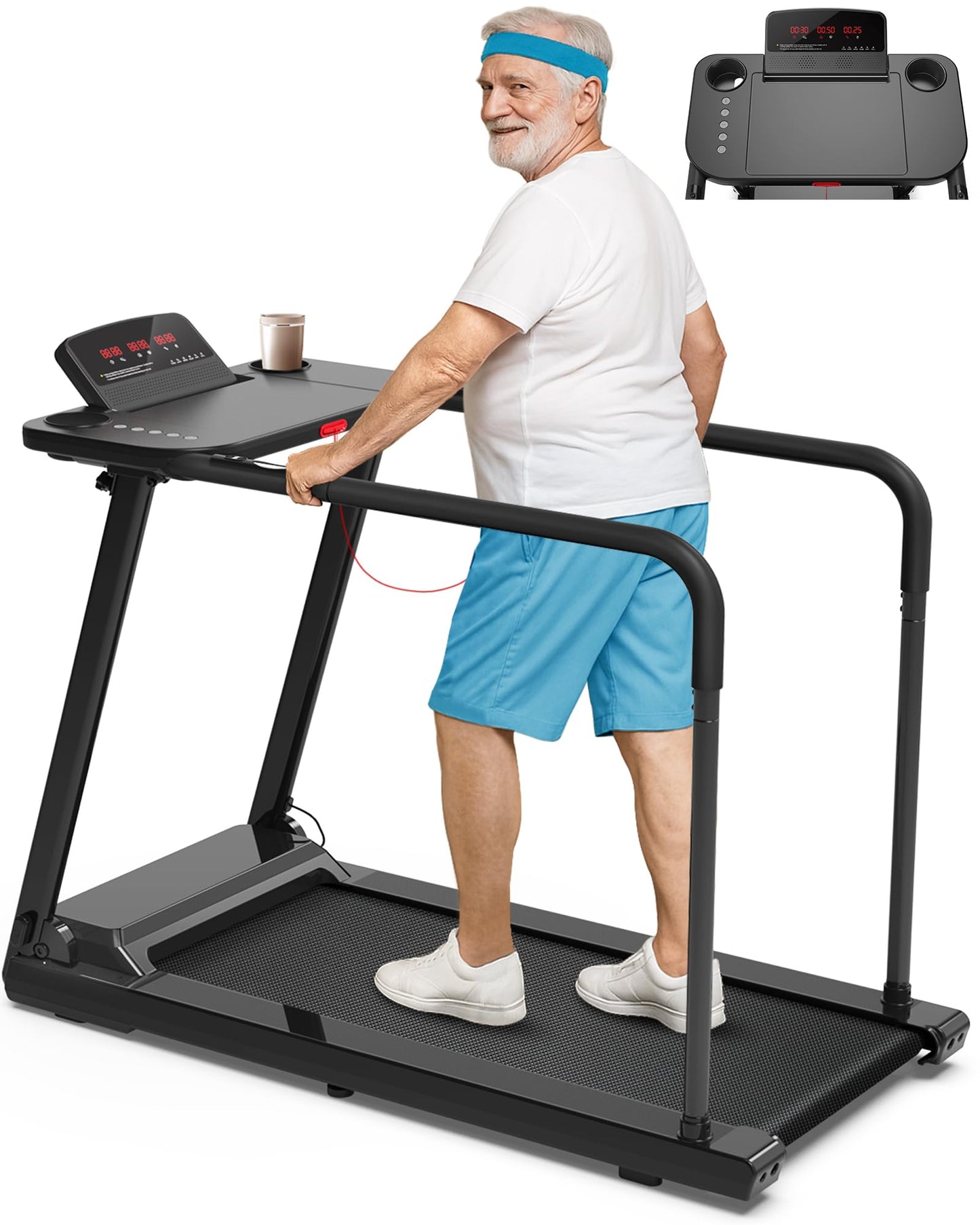 CIIHI Walking Treadmill for Senior - 350 lbs Senior Treadmill for Home with Long Handrails - Recovery Fitness Exercise Machine for Elder with Desk Workstation, Bluetooth Speaker