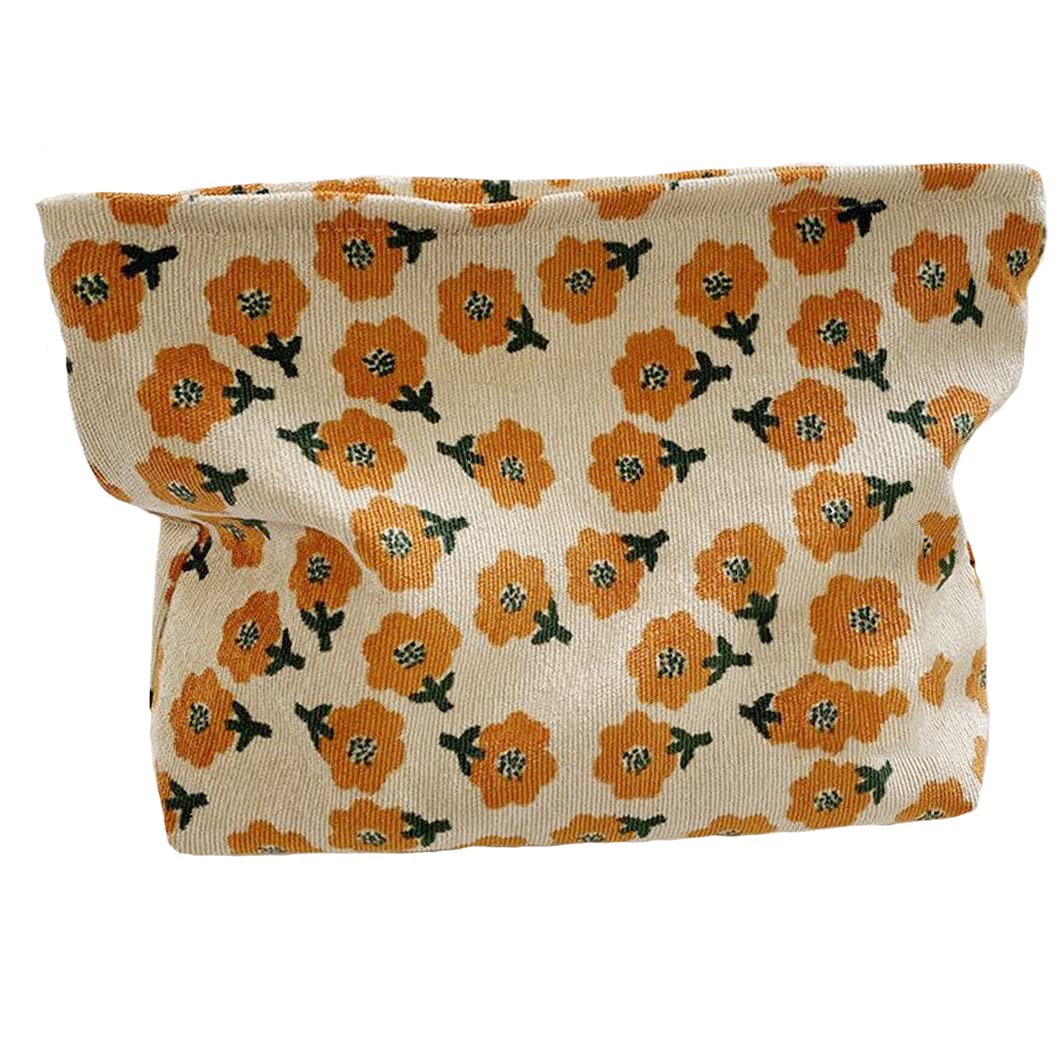 SxoSyo Cosmetic Bags for Women Makeup Bag Large Capacity Purse Travel Toiletry Zipper Storage Pouch Make up Brushes Organizer for Gifts (flowers and plants, Beige)