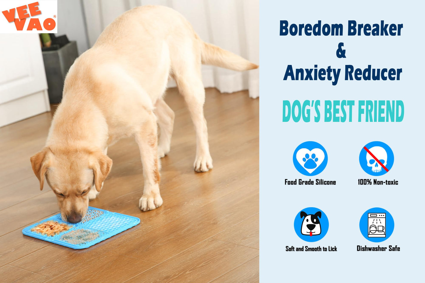 VEEVAO XL Lick mat for Large Dogs Breed, 12"×10" Food Grade Silicone Dog Lick Mat with Suction Cups, Lick Matts for Large Dogs Anxiety Reliever, Peanut Butter Lick Mat for Boredom Breaker (Blue)