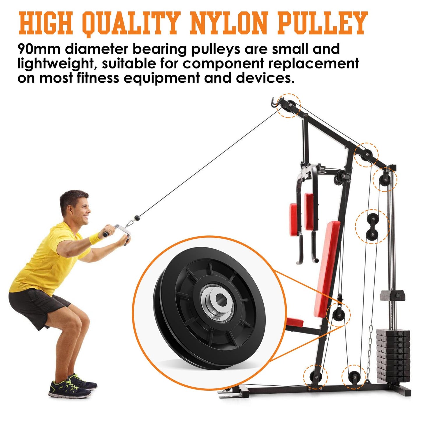 Anobeyi 90mm/3.5" Nylon Bearing Gym Pulley Wheel, Universal Exercise Replacement Pulleys for Home Gym Equipment Parts, Cable Machine Accessories, Garage Door Wheel System (Black-2pcs)