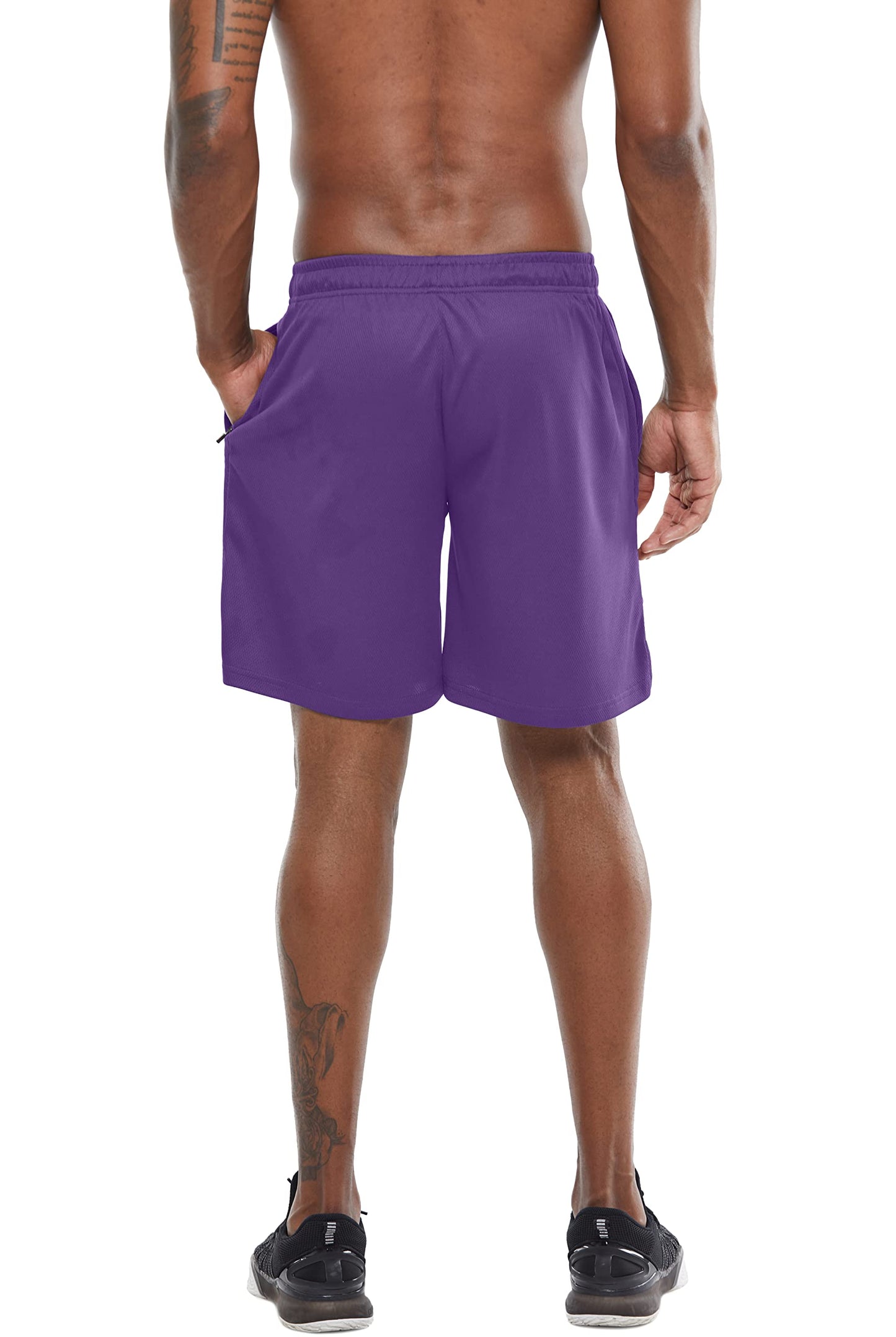 Men's 7" Workout Running Shorts Quick Dry Lightweight Gym Shorts with Zip Pockets (Purple,Large)