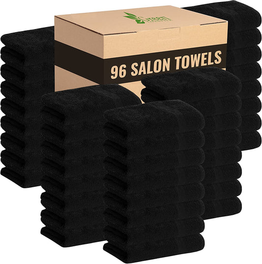 GREEN LIFESTYLE 96 Pack Black Pack Hand Towels 16 x 27 Premium Spa Quality, Super Soft and Absorbent for Gym, Pool, Spa, Salon and Home