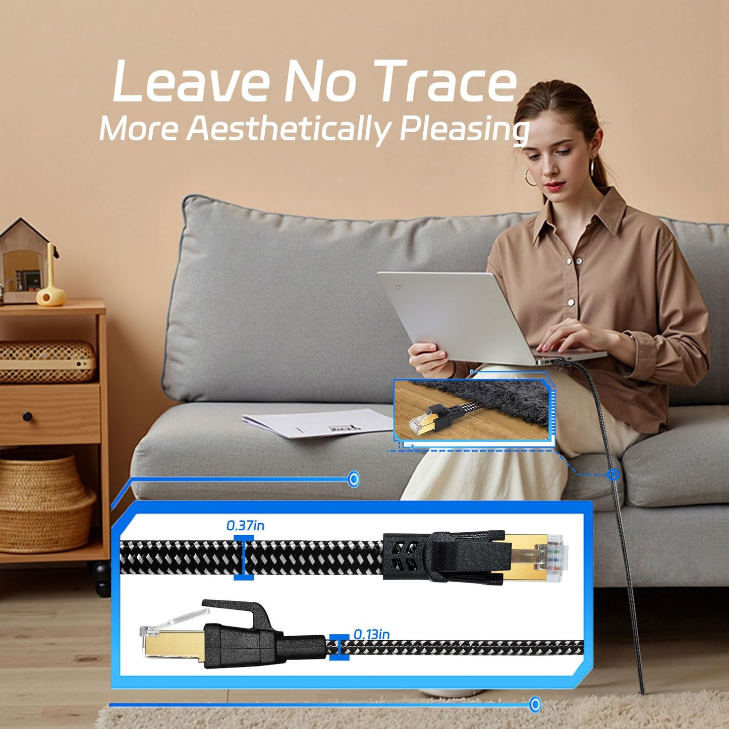 Ximhun Cat 8 Ethernet Cable 6 FT, High-Speed Braided Internet Cable Network Cord with RJ45 Connector 40Gbps 2000Mhz Heavy Duty LAN Cable Shielded Indoor