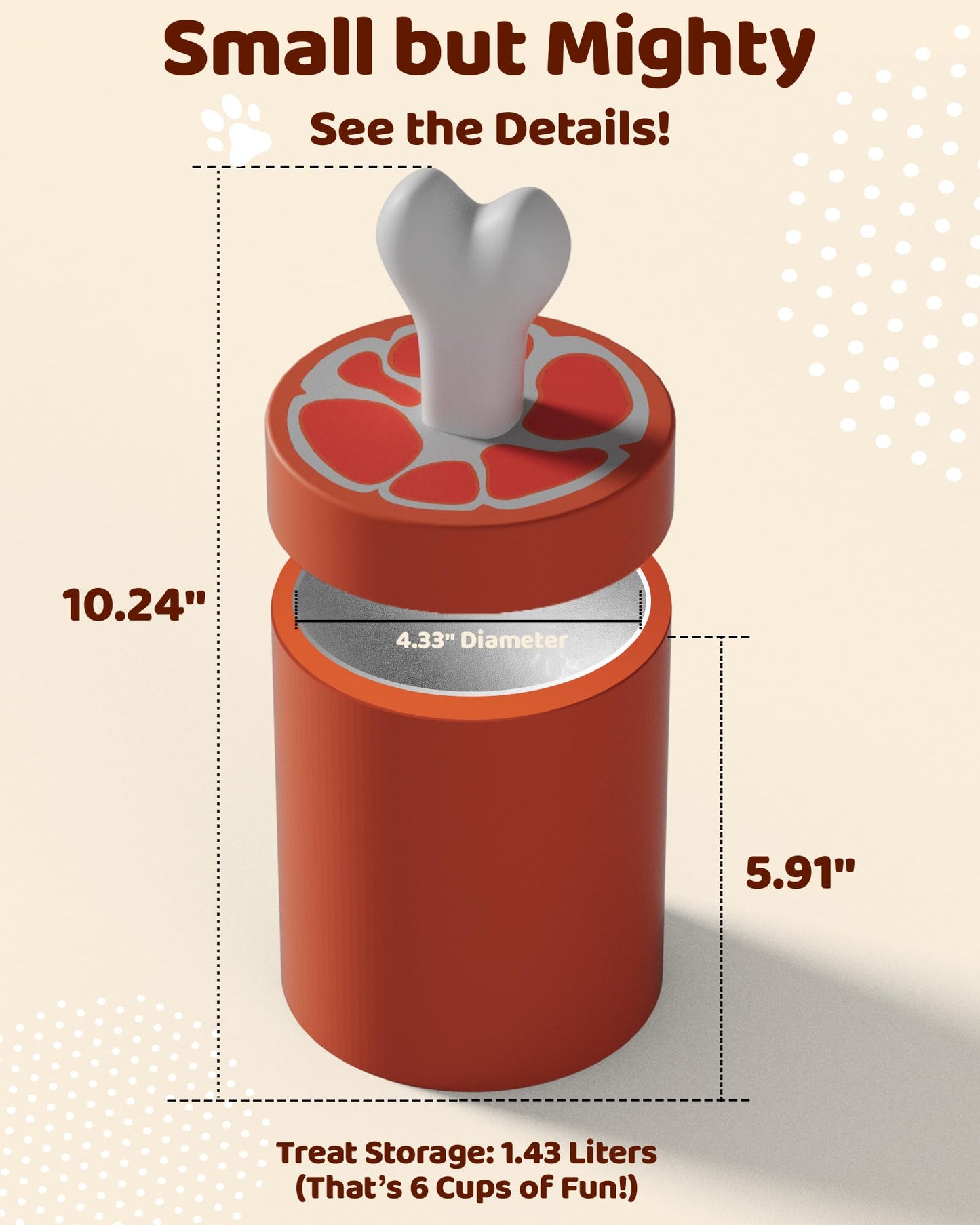 HHGFCLTRS Dog Treat Storage Container Dog Treat Jar - 4.3" Round x 10.2" Tall Airtight Pet Treat Storage Containers Dog Treat Containers Dog Treat Bin Bone Shape