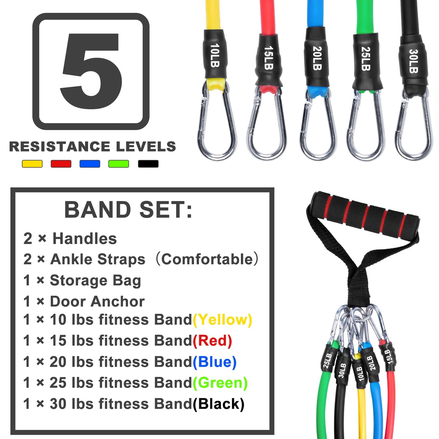 Resistance Bands Set (12pcs), Workout Bands with Handles, Door Anchor, Ankle Straps and Carry Bag, Exercise Bands for Shape Body and Home Workouts