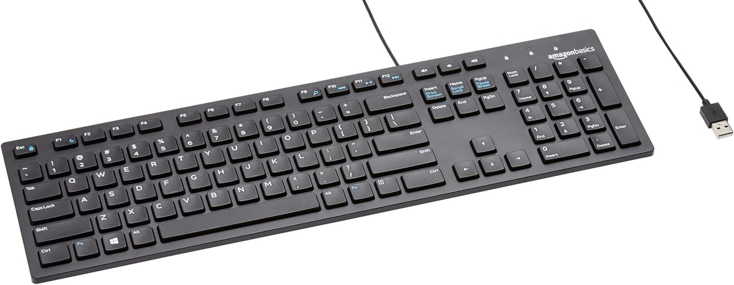 Amazon Basics Wired QWERTY Keyboard, Full-Sized, Black