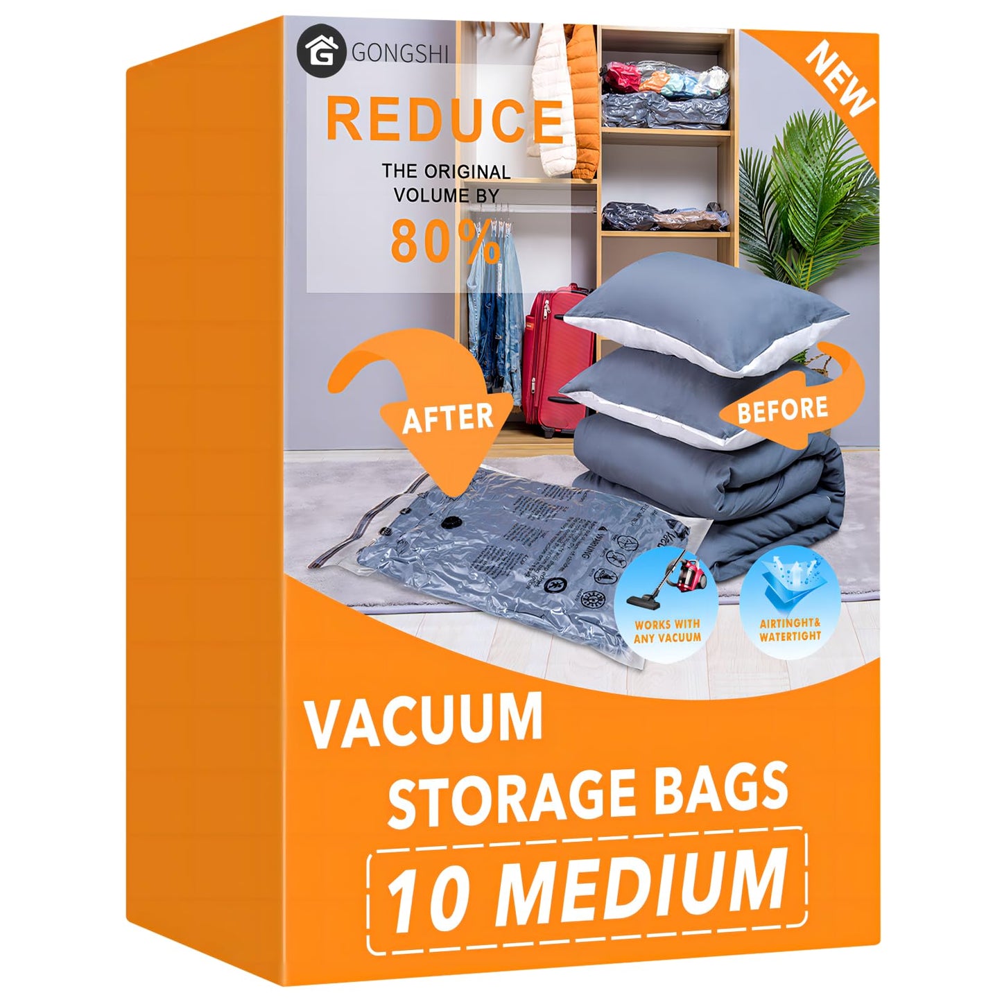 24 Pack Vacuum Storage Bags with Electric Pump, (5 Jumbo, 5 Large, 5 Medium, 5 Small, 4 Roll Up Bags) Space Saver Bag for Clothes, Mattress, Blanket, Duvets, Pillows, Comforters,Travel