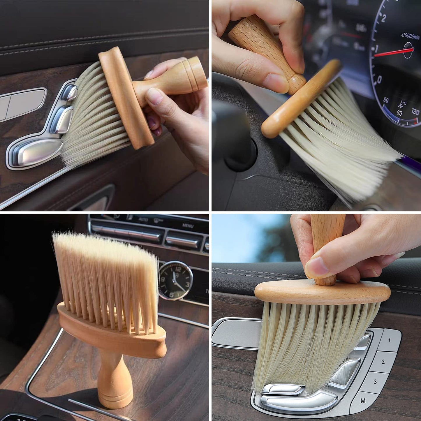 Ultra Soft Detail Car Interior Cleaning Brush - Dusting & Deep Cleaning, Wooden Handle, 2 Pack