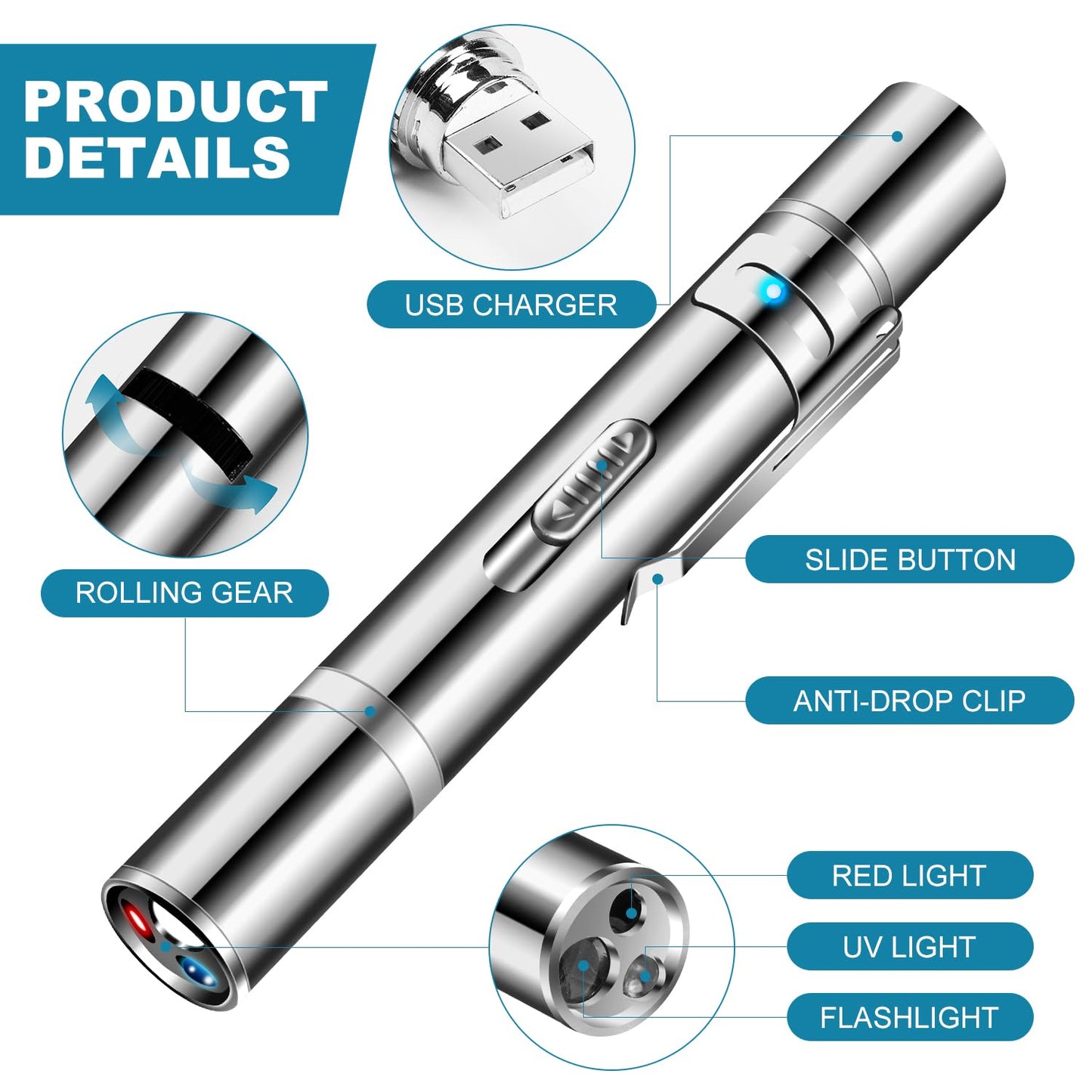 Cowjag Cat Toys, Laser Pointer with 5 Adjustable Patterns, USB Recharge Laser, Long Range and 3 Modes Training Chaser Interactive Toy, Dog Laser Toy