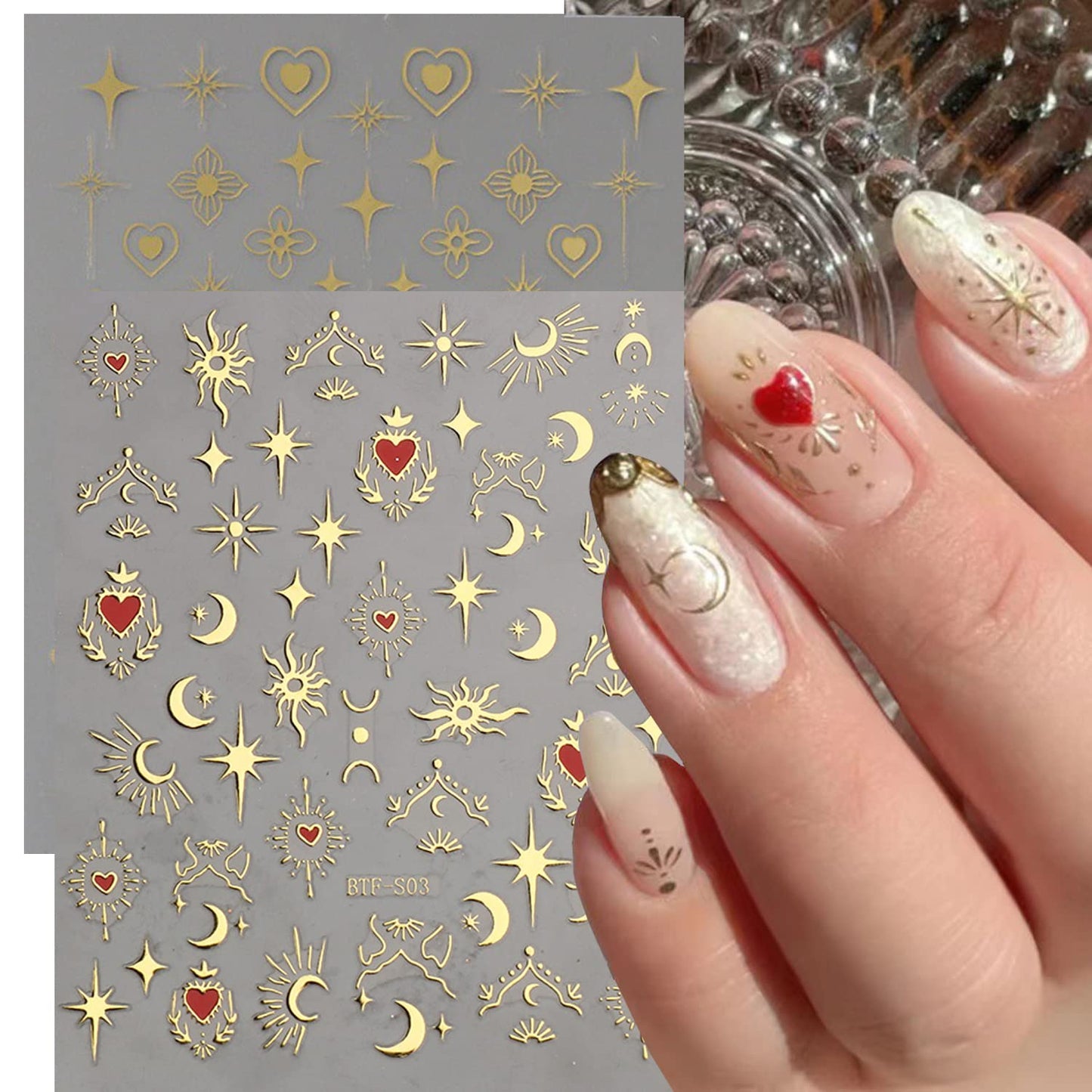 8 Sheets Letter Nail Art Adhesive Sticker Laser Glitter Gold English Alphabet Nail Art Design 3D Letters Nail Stickers Decals Nail Art Accessories Acrylic Nails Supplies DIY Crafts Decorations