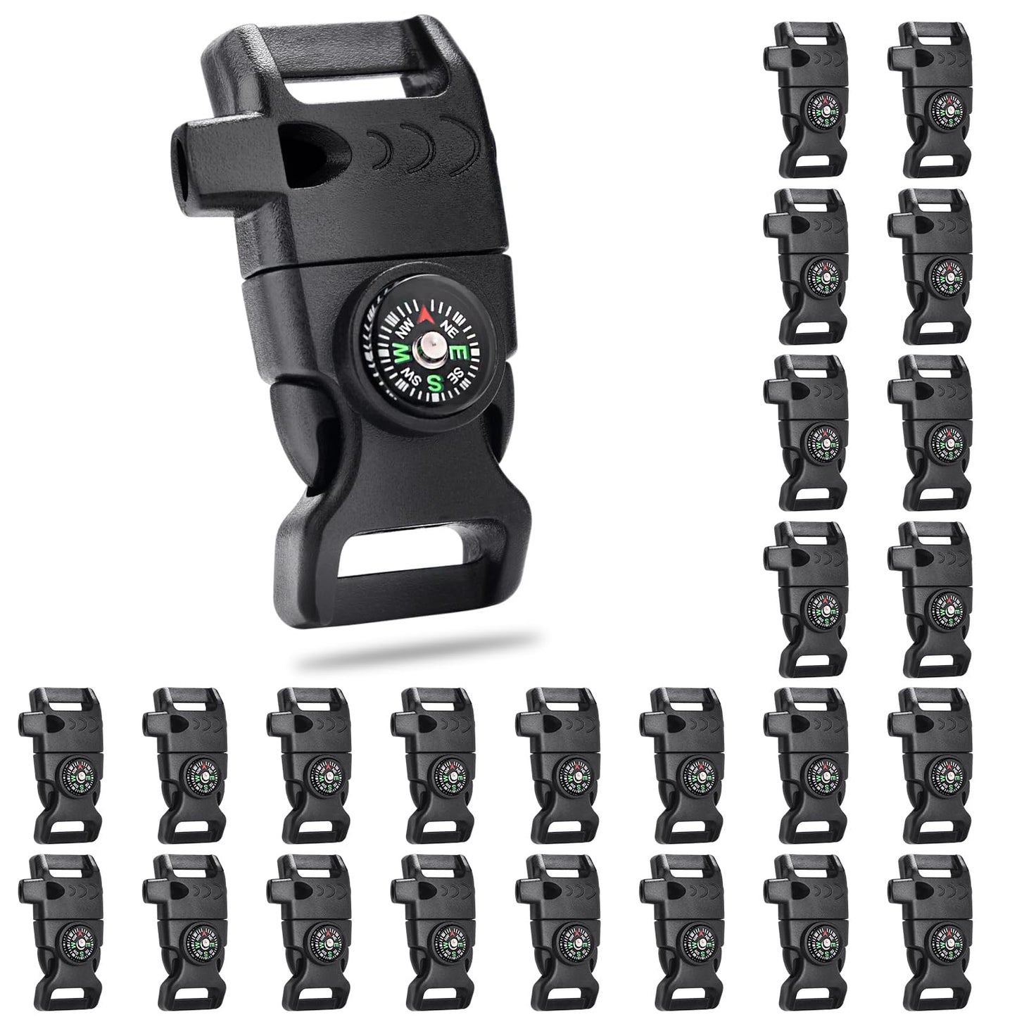 5/8 Inch Compass Flint Scraper Fire Starter Whistle Buckle Paracord Bracelet Outdoor Camping Emergency Survival Travel Kits