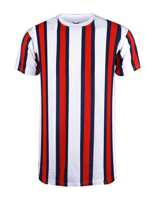 SCREENSHOTBRAND-S11904 Mens Hipster Hip-Hop Premium Tee - Luxury Longline Vertical Stripe Print T-Shirt-White/Stripe-Large