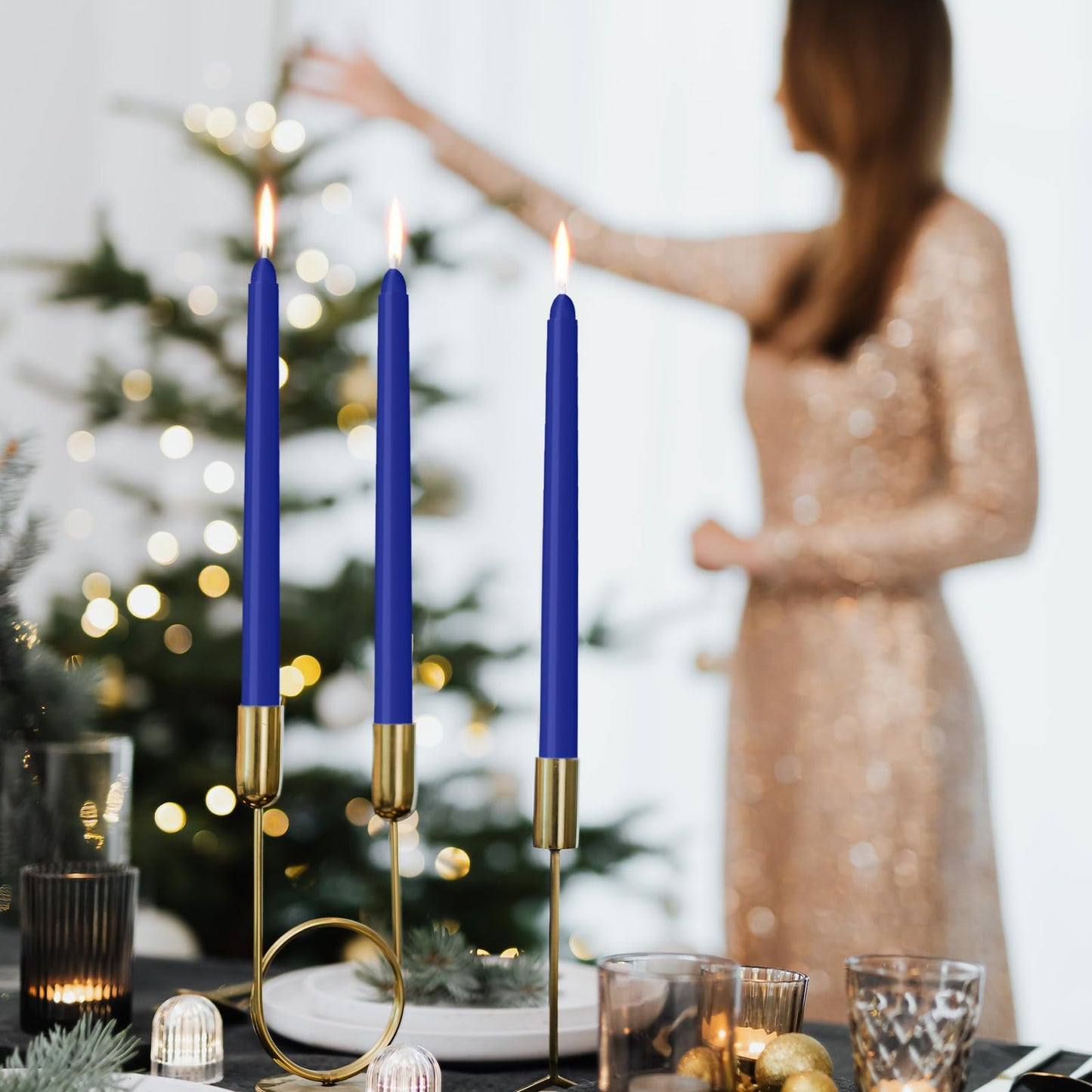 LYOBATH 4 Pack Blue Taper Candles - Taper Candles 10 Inch Dripless, Smokeless & Unscented - 8 Hours Long Burning - Ideal for Weddings, Dinner Parties, and Home Decor