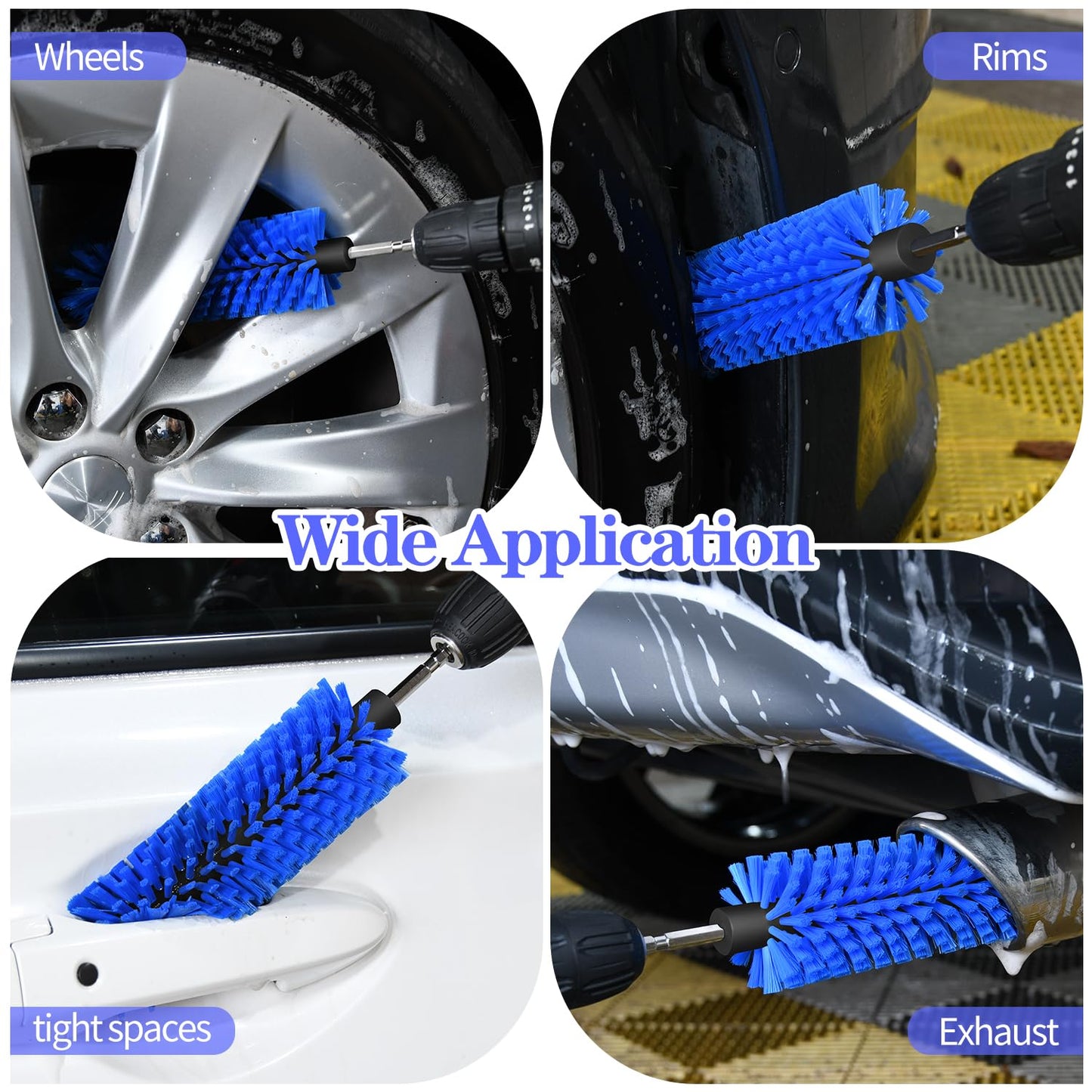 Drill Brush for Car Wheel and Bottle, Highly Dense and Durable Car Cleaning Brush for Wheels, Rims, Engines, Exhaust, Bottle(Dark Blue)