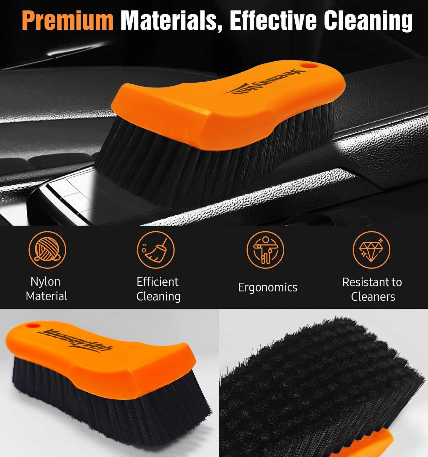 YeewayVeh 2PCS Leather Cleaning Brush, Horse Hair Brush for Car Leather Seat, Fabric, Shoes and Furniture, Soft Detailing Brush for Carpets, Seat Belts and Car Interior