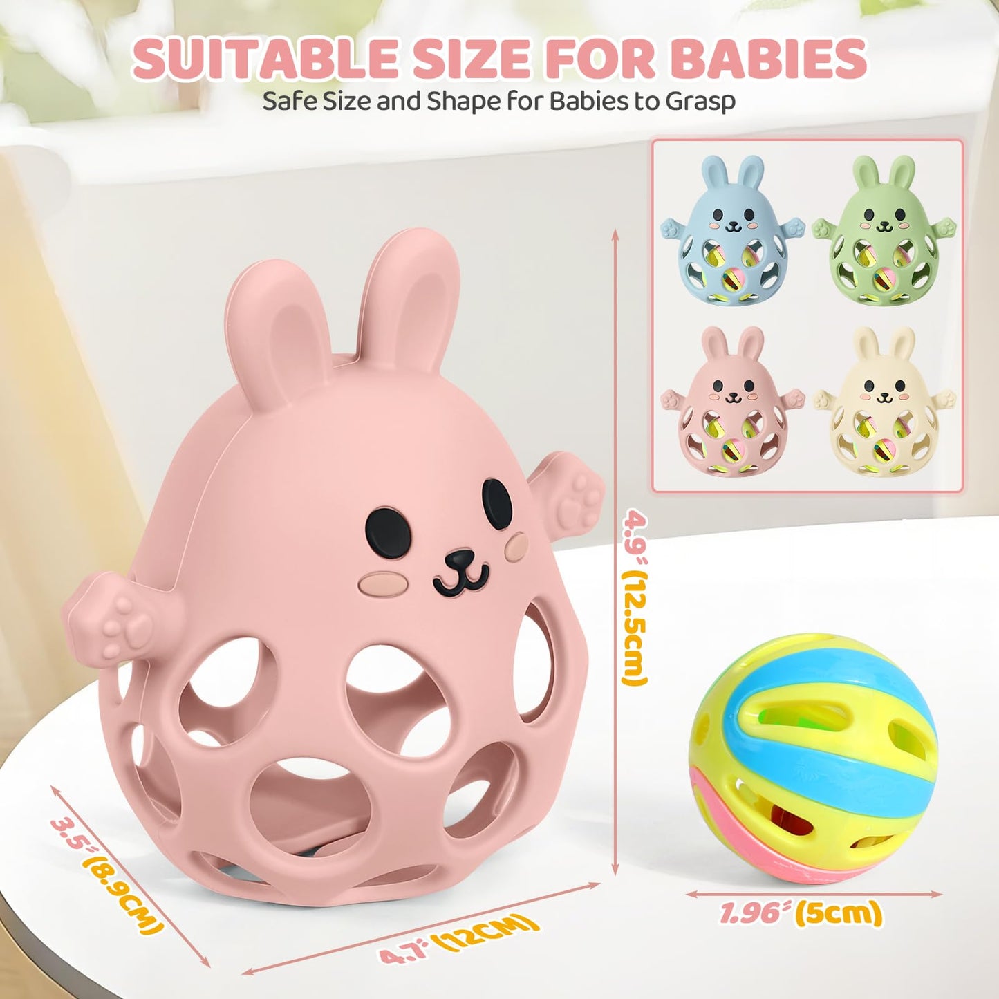 Orzbow Baby Teething Toys 3-6 Months, 2 in 1 Rattle & Hand Teethers for Teething Relief, Easy Grasp Teething Mittens for Babies 0-12 Months,Food Grade Silicone, Newborn Infant Toddler Gift, Pink