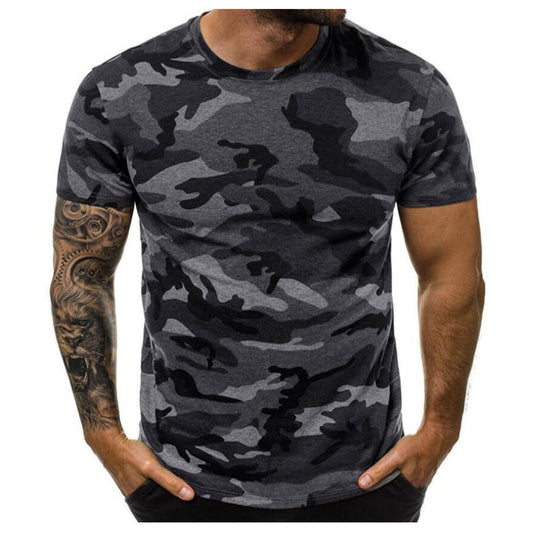 RTRDE Mens Summer Shirt, Camouflage T-Sports Fitness Short Sleeve Military Camo Crewneck Shirts Muscle for Shirts (5XL, Dark Gray)