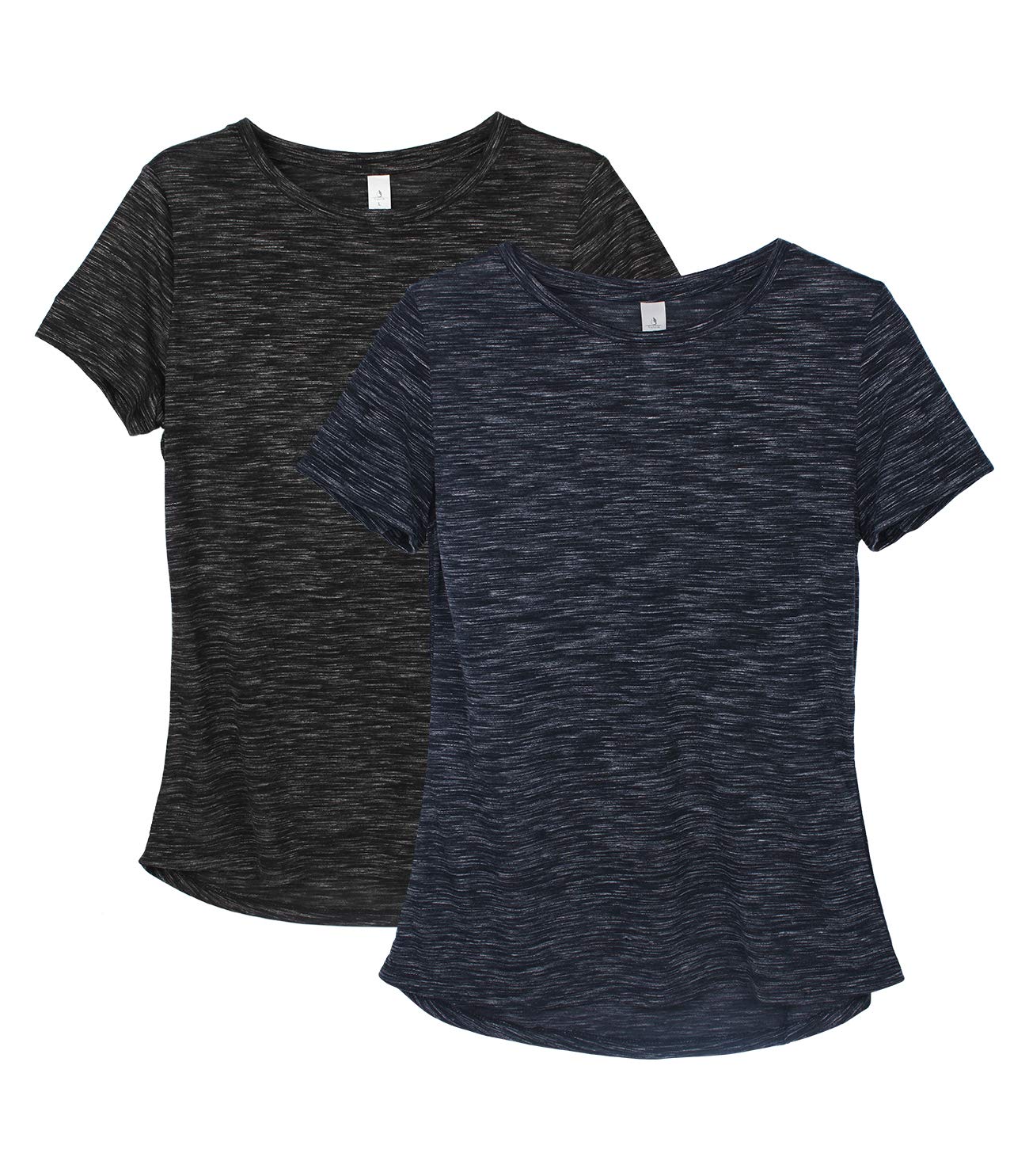 icyzone Workout Shirts for Women - Yoga Tops Gym Clothes Running Exercise Athletic T-Shirts for Women (Black/Navy, S)