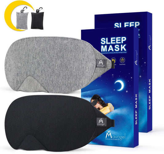 Mavogel Cotton Sleep Mask - Updated Design Light Blocking Sleep Mask, Soft and Comfortable Eye Blindfold for Men Women, Eye Mask for Sleeping/Shift Work, Includes Travel Pouch, Grey & Black