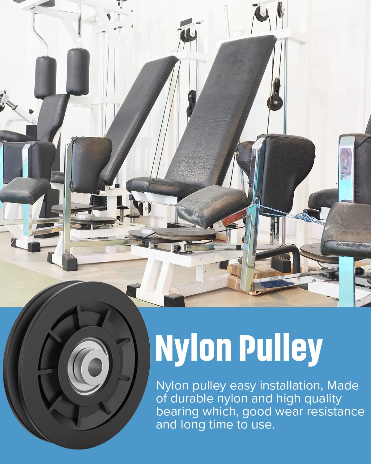 Mixizigoz 90mm/3.5" Universal Nylon Bearing Pulley-Wheel Replace for Home Gym Equipment Part Cable Machine, Wearproof Abration Bearing Wheel, Gym Equipment and Garage Door Pulley System