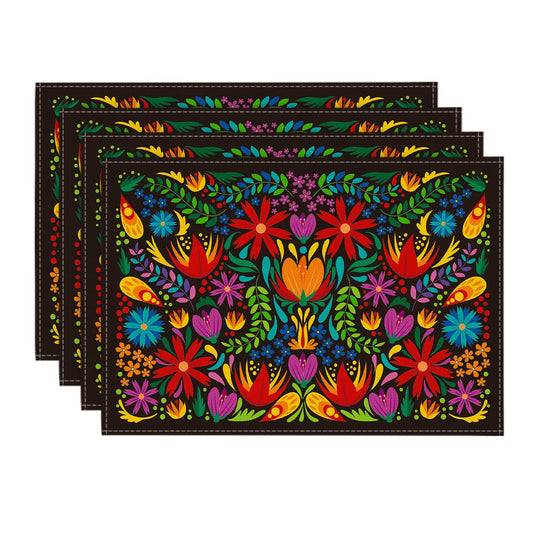 Artoid Mode Mexican Cinco De Mayo Placemats for Dining Table, 12 x 18 Inch Floral Fiesta Dia De Los Muertos Decoration Washable Table Mats Set of 4