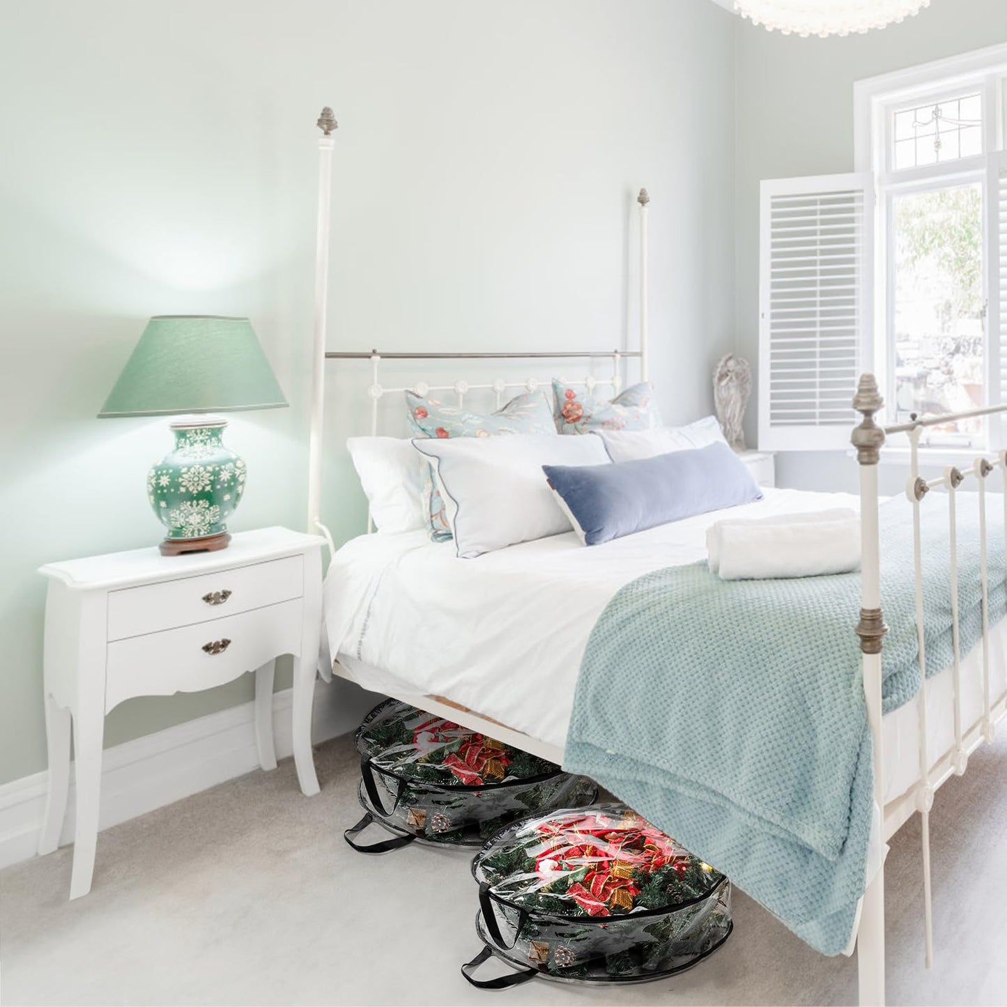 Hedume 2 Pack Wreath Storage Bag, 30" X 8" Clear Everyday Bag, Christmas Wreath Storage Container with Dual Zippered and Reinforced Handle for Holiday Seasonal Wreath Garland