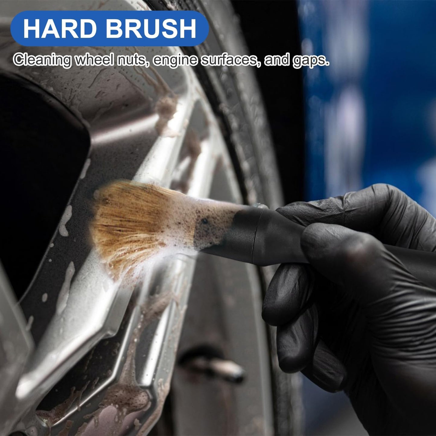 Wheel Rim Tire & Carpet Cleaning Brush Set, Soft & Stiff Bristle Wash Cleaning Supplies Kit for Car All Exterior Surface and Car Interior Cleaning Brush for Car Truck SUV RV Motorcycle (Blue)