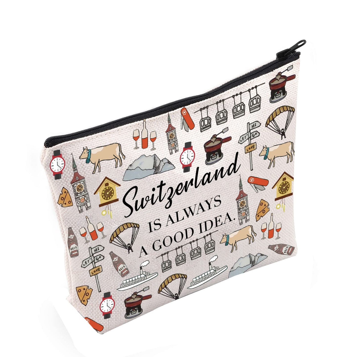 POFULL Swiss Mountains Gift Switzerland Is Always A Good Idea Cosmetic Bag Europe Trip Gift (Switzerland Is Always Cosmetic Bag)