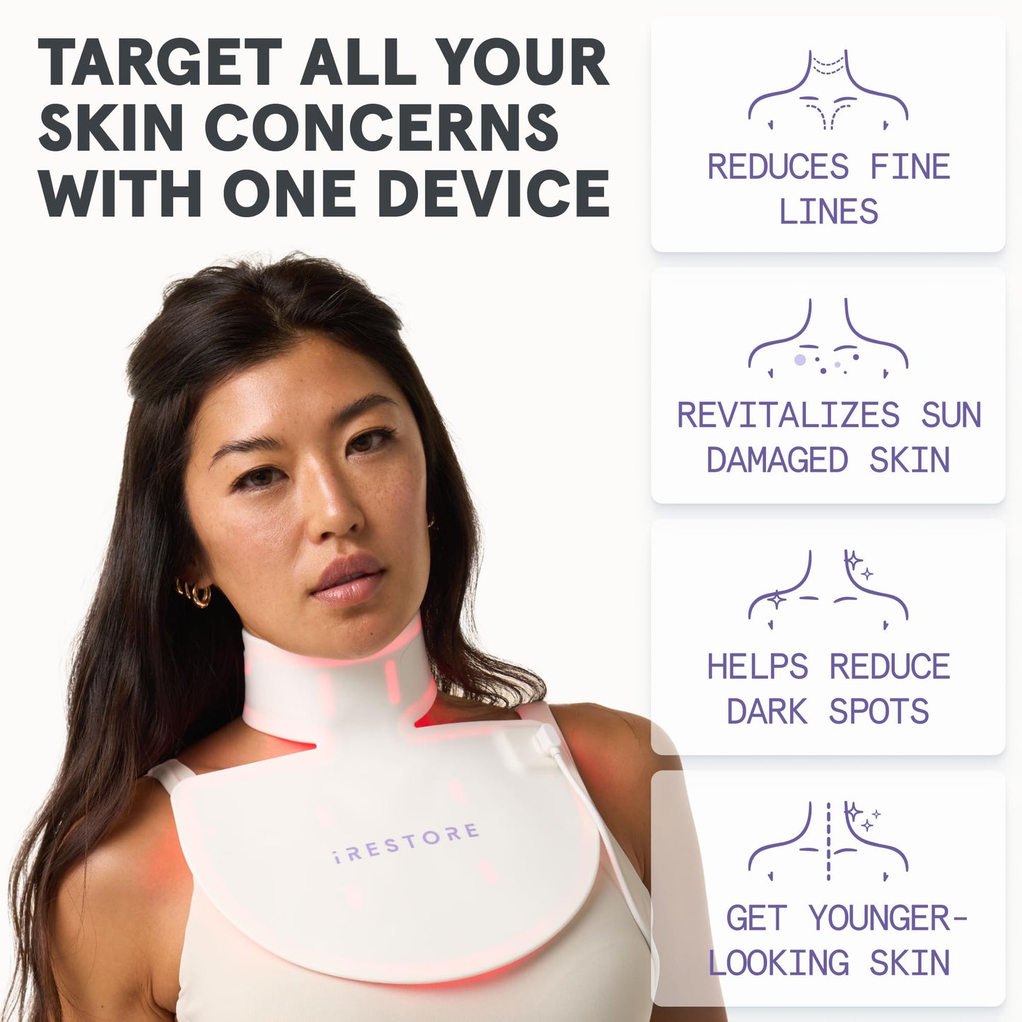 iRestore Illumina LED Neck & Chest Anti Aging Mask – for Smoother, Firmer and Glowing Skin at Home – Red and Infrared Light Therapy for Neck – Red Light Skincare Device with 230 LEDs (White)