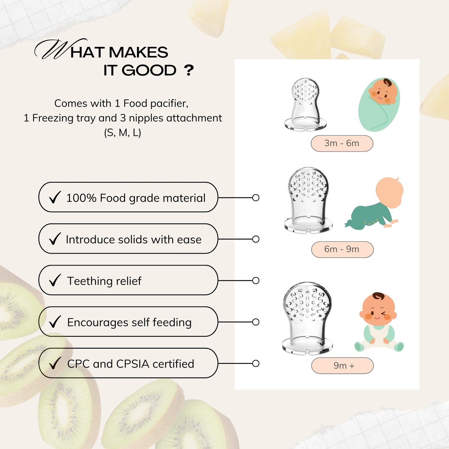 Cozinester Baby Fruit Feeder & Teething Relief | Baby Feeding Essentials | Innovative Baby Teething Relief Tool | BPA Free Breast Milk Popsicle Teether for Self Feeding | Includes 2 Pouches (Brown)