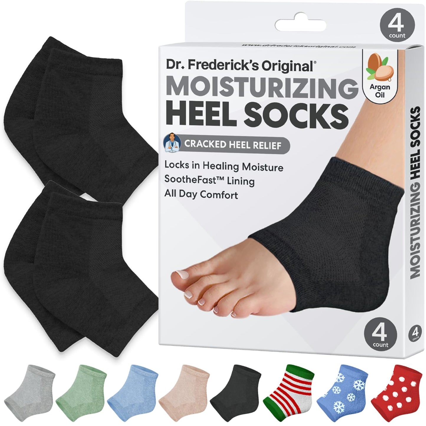 Dr. Frederick's Original Moisturizing Heel Socks for Cracked Heel Treatment - 2 Pairs - Stop Cracked Heels in Their Tracks