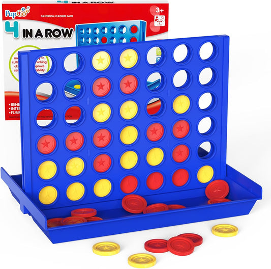 Pup Go Standard Size 4 in a Row Game, Classic Family Board Game for Kids & Adults, Perfect Educational Toy for Boys Girls Ages 3-8, Portable 2-Player Strategy Games, Foldable Design with 6 Spare Discs