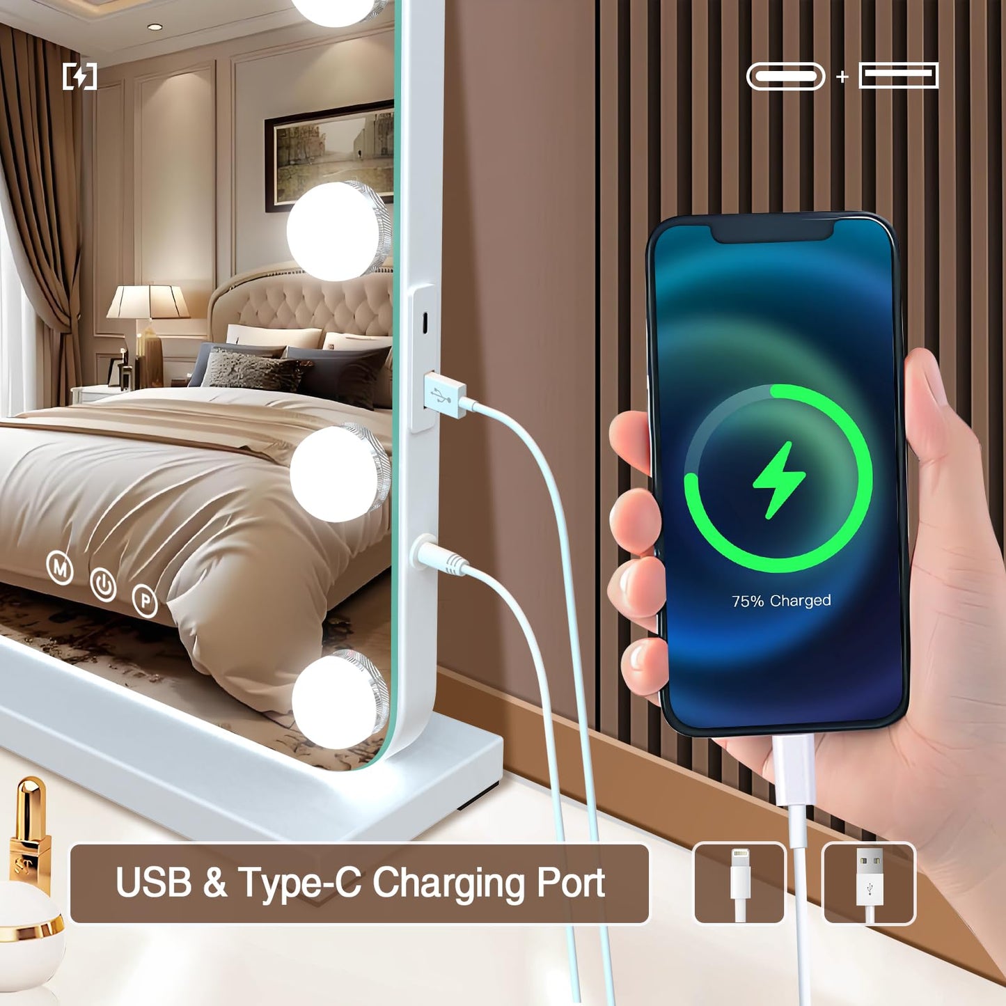 halumao Vanity Mirror with Lights, Hollywood Lighted Makeup Mirror with 15 Dimmable LED Bulbs for Dressing Room & Bedroom，Memory Function