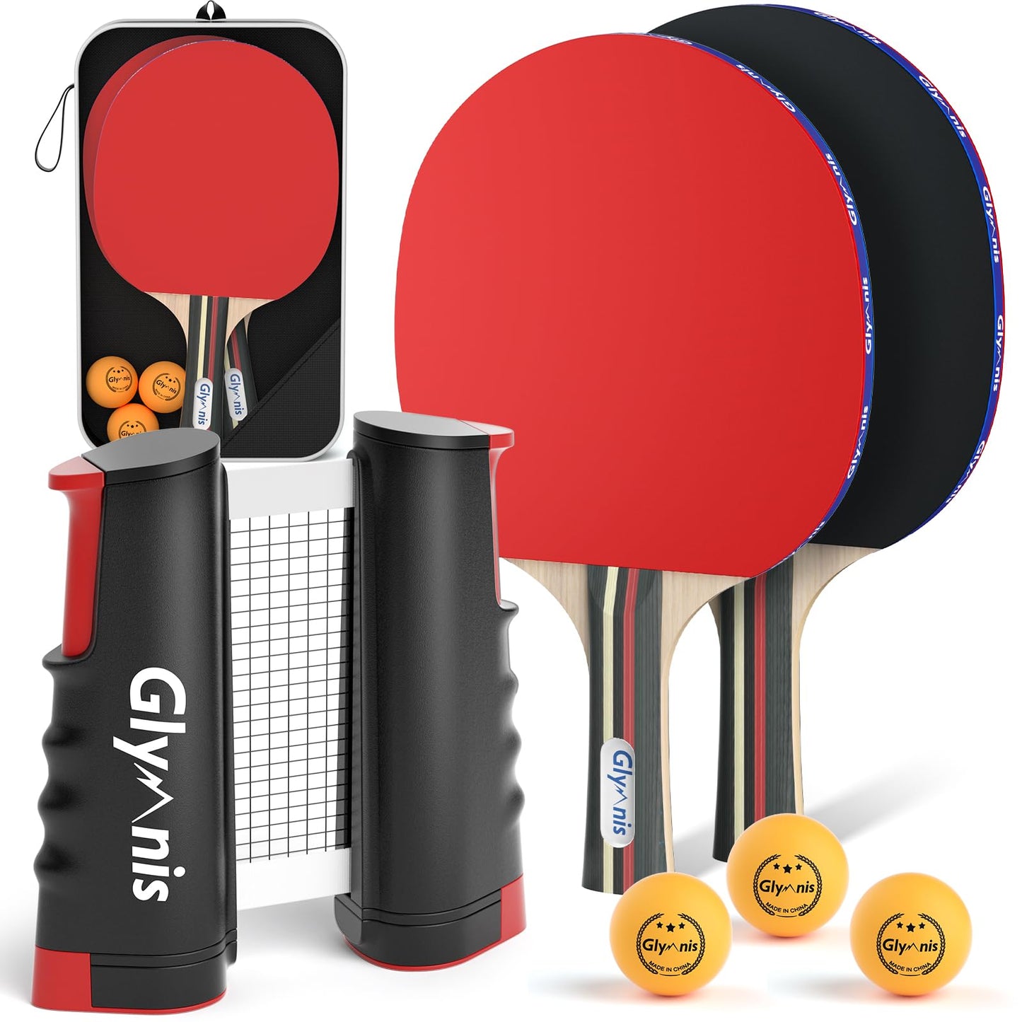 Ping Pong Paddles Set Table Tennis Rackets with Balls, Storage Case for Indoor Outdoor Table Tennis Paddle Game Accessories
