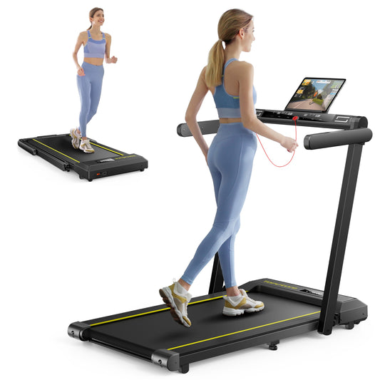 TOPUTURE Walking Pad Treadmill with 12% Incline, 4 in 1 Folding Treadmill for Home/Office with Handle Bar, 2.5HP Under Desk Treadmills Portable Walking Pad with App & Bluetooth Speaker, 0.6-10MPH