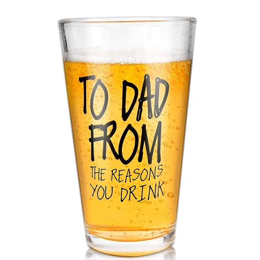 Gifts for Dad,16 OZ Funny Beer Glass Stocking Stuffers for Men,Fathers Day Dad Gifts from Daughter Son Wife,Birthday Anniversary Retirement Valentines Day Presents for Him Husband