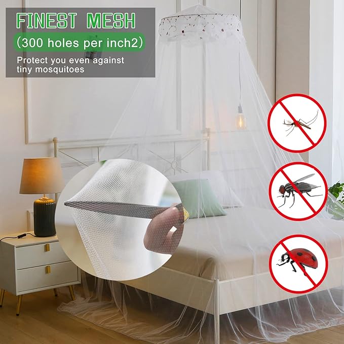 Mosquito Net Bed Canopy for Girls,King Canopy Bed Curtains Queen Size from Ceiling,Dome Mosquito Netting Bed Tent Twin Girls Canopy Bed Decor for Baby Crib,Kid Bed and Adult Beds (White-Dome1)