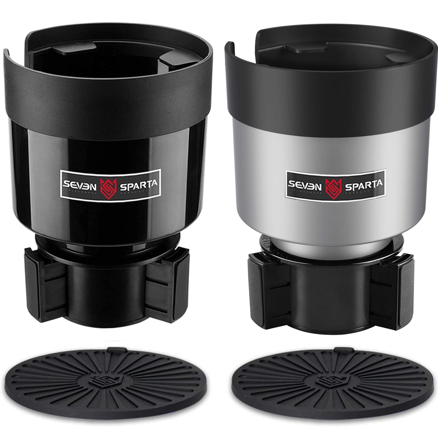 Seven Sparta 2 Pack Car Cup Holder Expander with Adjustable Base, Compatible with Hydro Flasks 32/40 Ounce, Compatible with Yeti Ramblers 20/26/30 Ounce, Other Bottles in 3.4"-3.8" (Black)