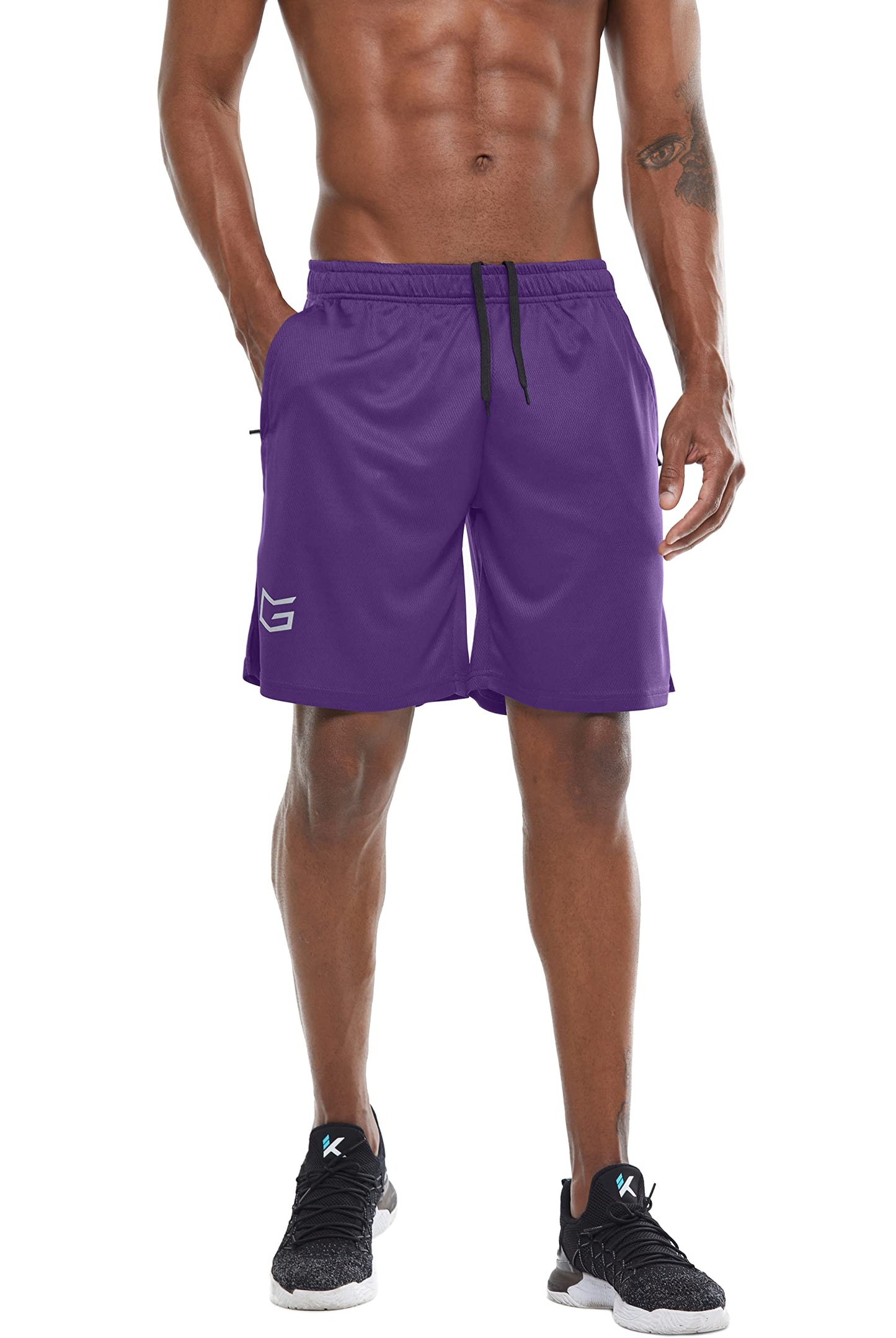 Men's 7" Workout Running Shorts Quick Dry Lightweight Gym Shorts with Zip Pockets (Purple,Large)